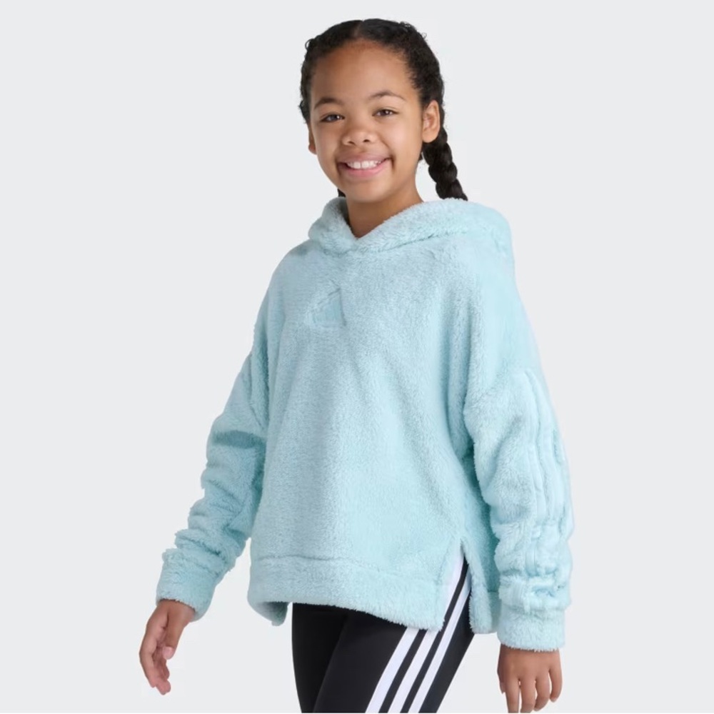 adidas Girls' Plush Light Blue Hooded Pullover nwt M(10-12) - Picture 3 of 10